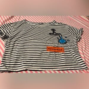 Zara Black and White Striped Tee Short Sleeve